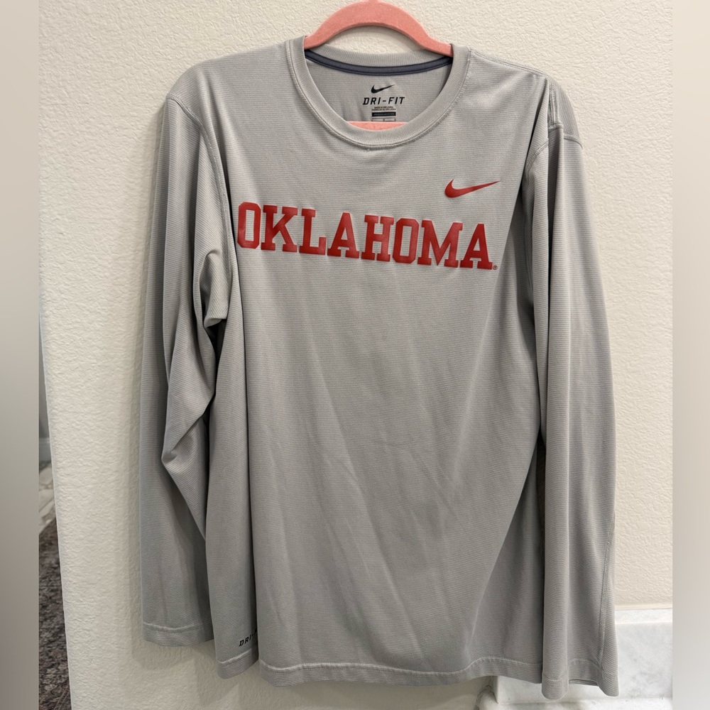 Nike Gray Long Sleeve with Red Oklahoma Print